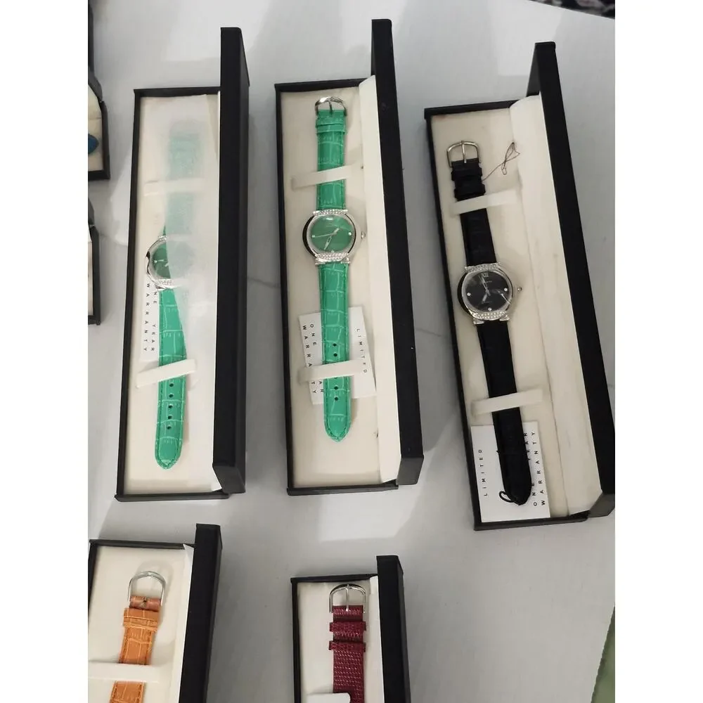 Vintage Genevex Womens Watch Lot 14 Boxed Quartz Colorful Leather Strap Set
